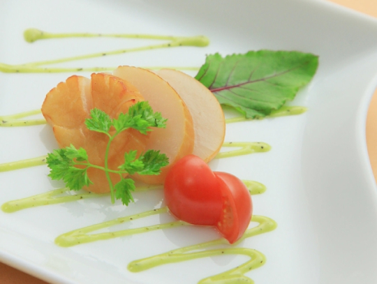 婚礼料理　フレッシュフォアグラの生湯葉包み蒸し　柚子あんかけ